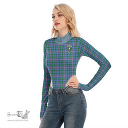Scottish Pitcairn Hunting Clan Crest Tartan Womens Turtleneck High Cut Bodysuit Stretchy Jumpsuit