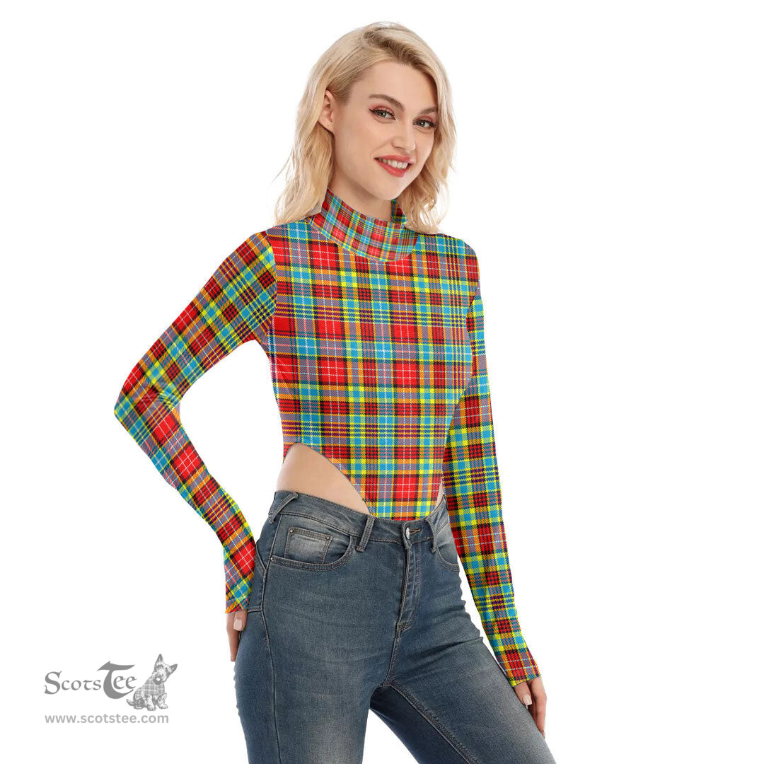Scottish Ogilvie Clan Tartan Womens Turtleneck High Cut Bodysuit Stretchy Jumpsuit