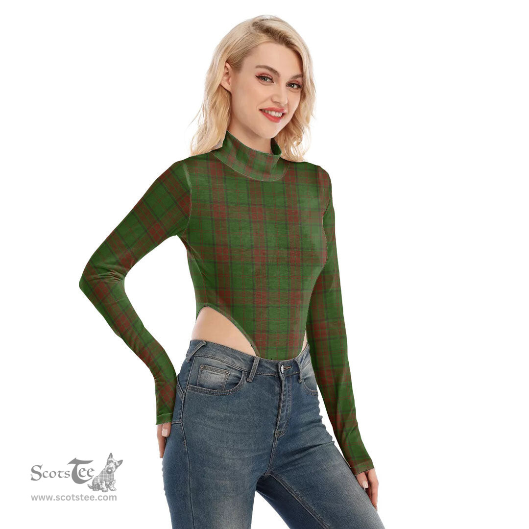 Scottish Maxwell Hunting Clan Tartan Womens Turtleneck High Cut Bodysuit Stretchy Jumpsuit