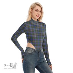 Scottish Ogilvie Hunting Modern Clan Tartan Womens Turtleneck High Cut Bodysuit Stretchy Jumpsuit