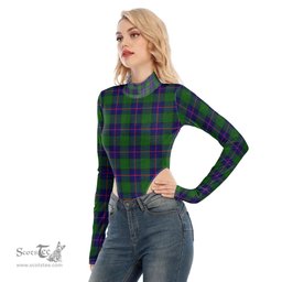 Scottish Shaw Modern Clan Tartan Womens Turtleneck High Cut Bodysuit Stretchy Jumpsuit
