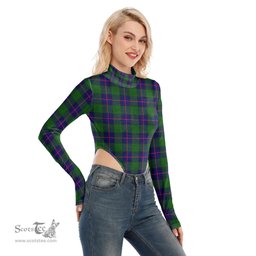 Scottish Shaw Modern Clan Tartan Womens Turtleneck High Cut Bodysuit Stretchy Jumpsuit