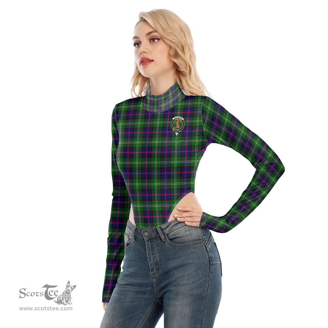 Scottish Sutherland Modern Clan Crest Tartan Womens Turtleneck High Cut Bodysuit Stretchy Jumpsuit