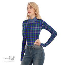 Scottish Weir Modern Clan Tartan Womens Turtleneck High Cut Bodysuit Stretchy Jumpsuit