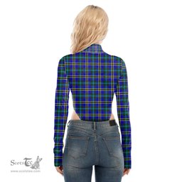 Scottish Weir Modern Clan Tartan Womens Turtleneck High Cut Bodysuit Stretchy Jumpsuit