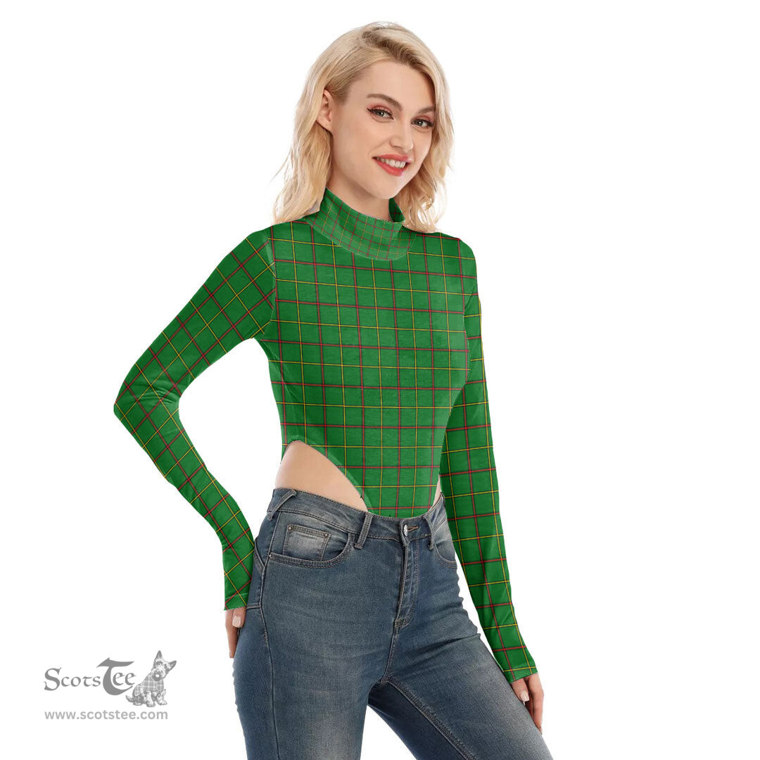 Scottish Tribe of Mar Clan Tartan Womens Turtleneck High Cut Bodysuit Stretchy Jumpsuit