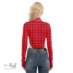 Scottish Rose Modern Clan Tartan Womens Turtleneck High Cut Bodysuit Stretchy Jumpsuit