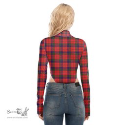 Scottish Robertson Modern Clan Tartan Womens Turtleneck High Cut Bodysuit Stretchy Jumpsuit