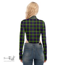 Scottish Watson Modern Clan Tartan Womens Turtleneck High Cut Bodysuit Stretchy Jumpsuit