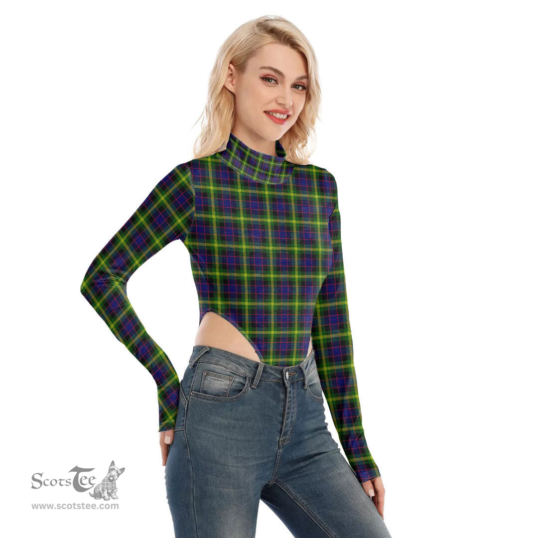 Scottish Watson Modern Clan Tartan Womens Turtleneck High Cut Bodysuit Stretchy Jumpsuit