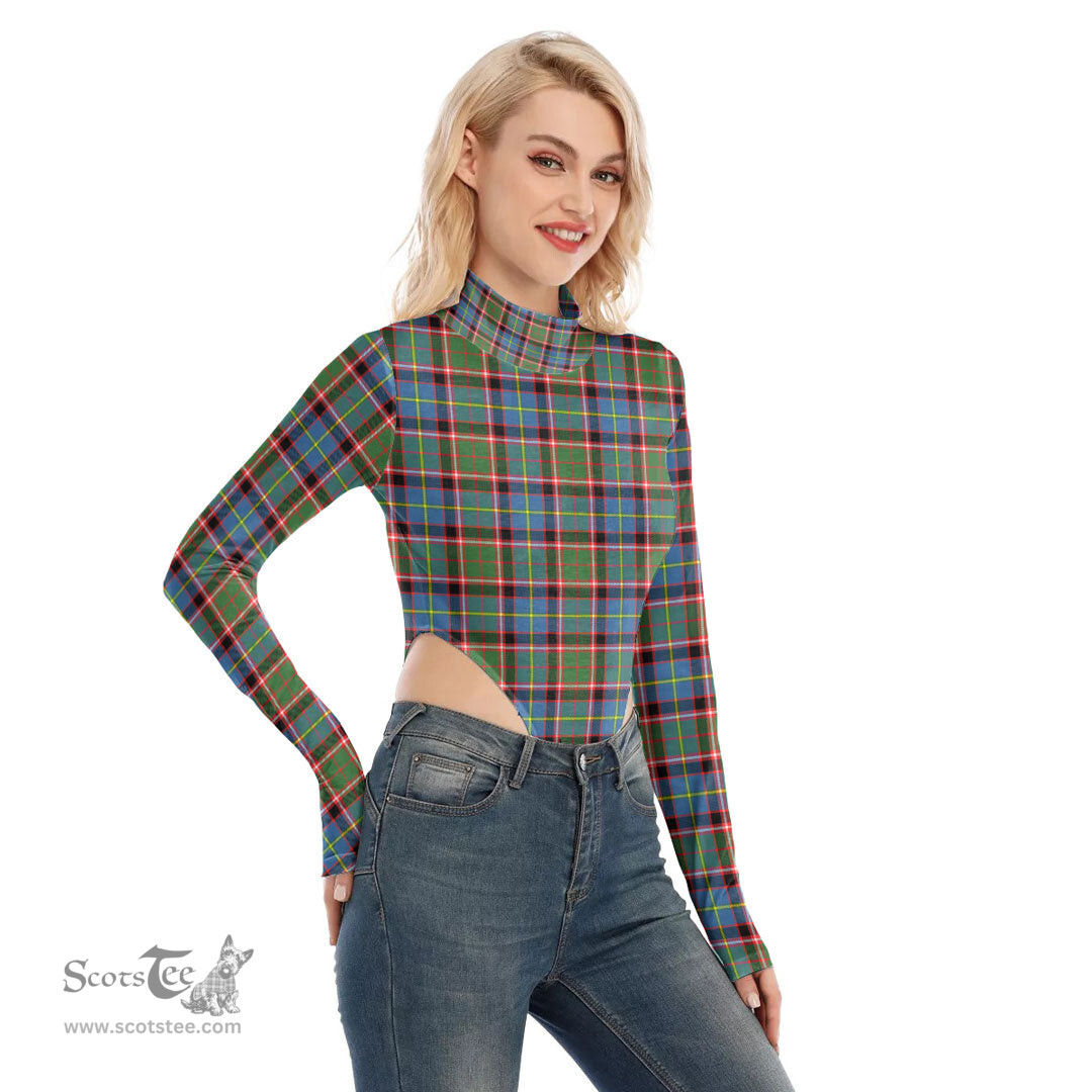 Scottish Stirling Bannockburn District Clan Tartan Womens Turtleneck High Cut Bodysuit Stretchy Jumpsuit