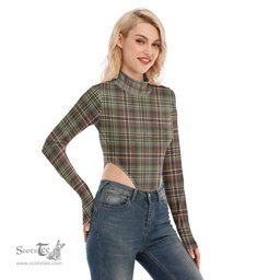 Scottish SCOTT GREEN WEATHERED Clan Tartan Womens Turtleneck High Cut Bodysuit Stretchy Jumpsuit