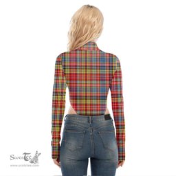 Scottish Ogilvie of Airlie Ancient Clan Crest Tartan Womens Turtleneck High Cut Bodysuit Stretchy Jumpsuit