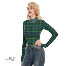 Scottish Stewart Hunting Modern Clan Tartan Womens Turtleneck High Cut Bodysuit Stretchy Jumpsuit