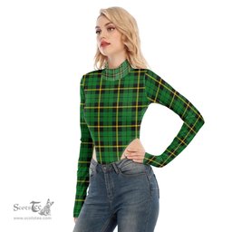 Scottish Wallace Hunting Green Clan Tartan Womens Turtleneck High Cut Bodysuit Stretchy Jumpsuit