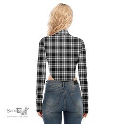 Scottish Menzies Black White Modern Clan Crest Tartan Womens Turtleneck High Cut Bodysuit Stretchy Jumpsuit