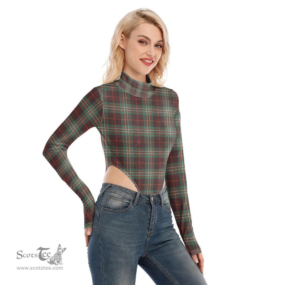 Scottish SCOTT BROWN ANCIENT Clan Tartan Womens Turtleneck High Cut Bodysuit Stretchy Jumpsuit