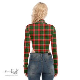 Scottish Pollock Modern Clan Tartan Womens Turtleneck High Cut Bodysuit Stretchy Jumpsuit