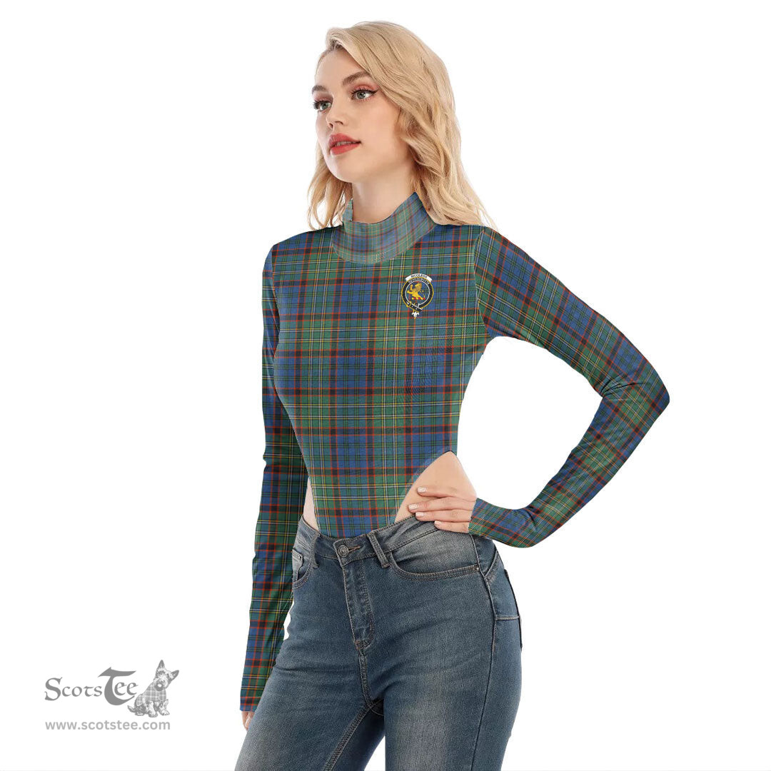 Scottish Nicolson Hunting Ancient Clan Crest Tartan Womens Turtleneck High Cut Bodysuit Stretchy Jumpsuit