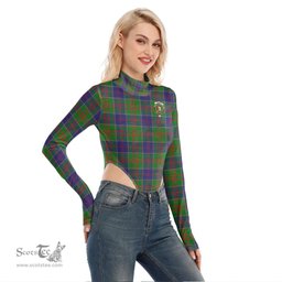 Scottish Stewart of Appin Hunting Modern Clan Crest Tartan Womens Turtleneck High Cut Bodysuit Stretchy Jumpsuit