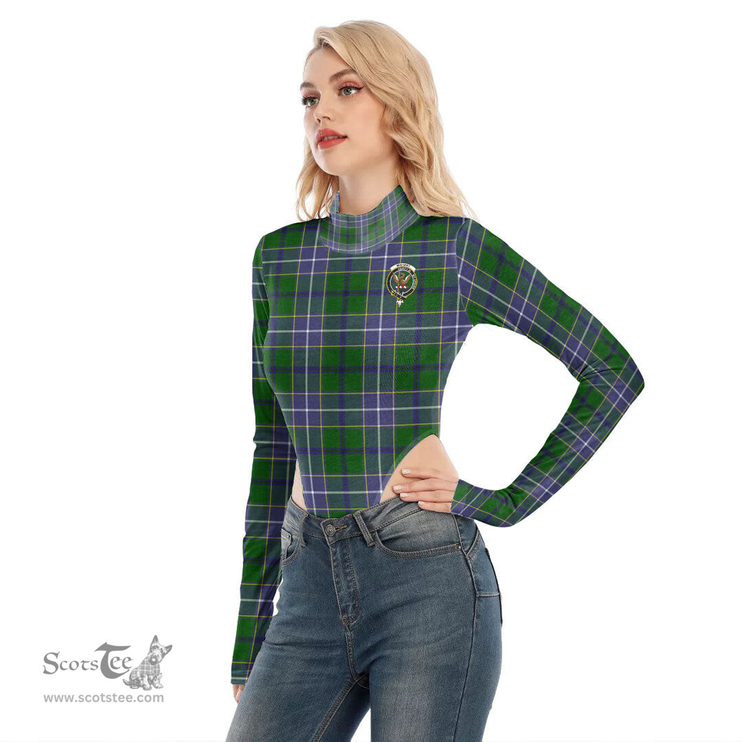 Scottish Wishart Hunting Modern Clan Crest Tartan Womens Turtleneck High Cut Bodysuit Stretchy Jumpsuit
