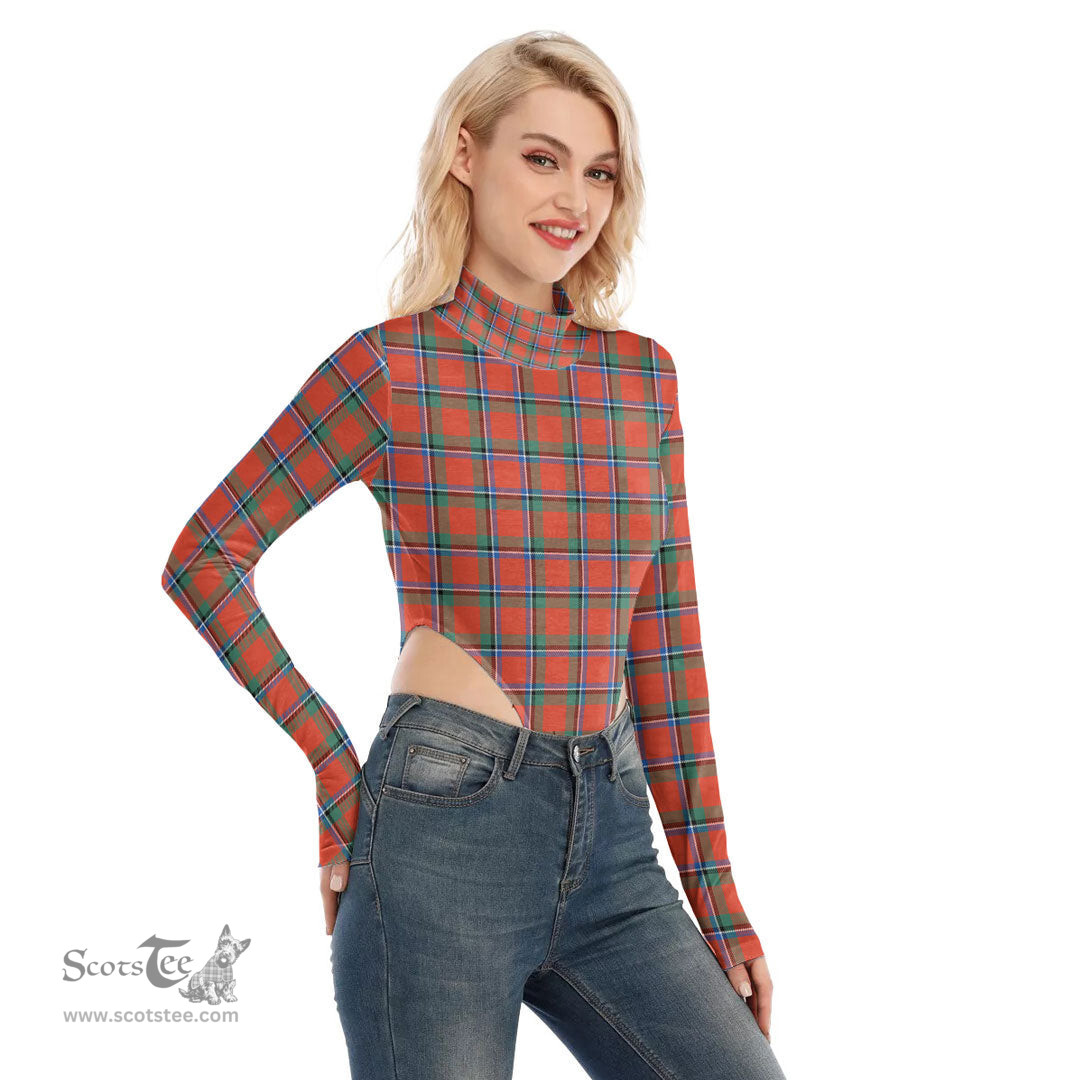 Scottish Sinclair Ancient Clan Tartan Womens Turtleneck High Cut Bodysuit Stretchy Jumpsuit