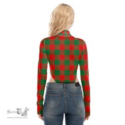 Scottish Moncrieffe Clan Tartan Womens Turtleneck High Cut Bodysuit Stretchy Jumpsuit