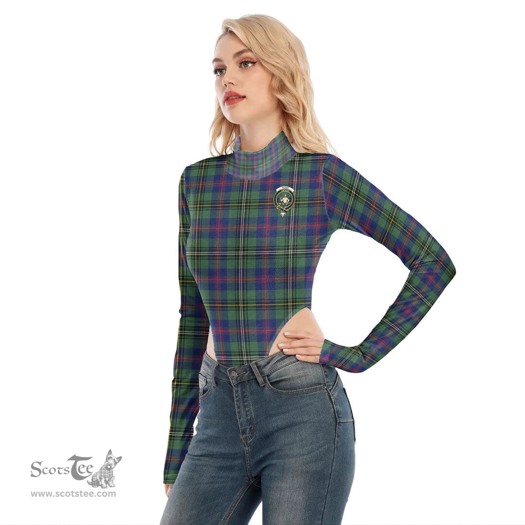 Scottish Wood Modern Clan Crest Tartan Womens Turtleneck High Cut Bodysuit Stretchy Jumpsuit