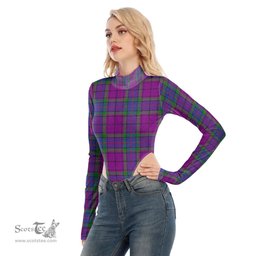 Scottish Wardlaw Modern Clan Tartan Womens Turtleneck High Cut Bodysuit Stretchy Jumpsuit