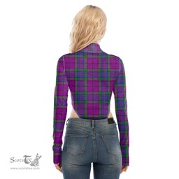 Scottish Wardlaw Modern Clan Tartan Womens Turtleneck High Cut Bodysuit Stretchy Jumpsuit