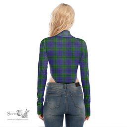 Scottish Strachan Clan Crest Tartan Womens Turtleneck High Cut Bodysuit Stretchy Jumpsuit