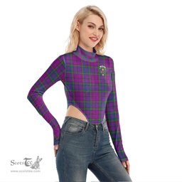 Scottish Wardlaw Modern Clan Crest Tartan Womens Turtleneck High Cut Bodysuit Stretchy Jumpsuit