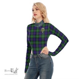 Scottish MacThomas Modern Clan Crest Tartan Womens Turtleneck High Cut Bodysuit Stretchy Jumpsuit