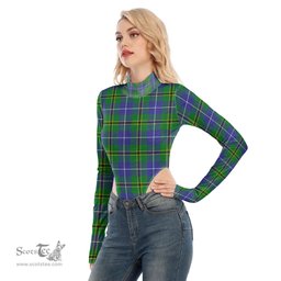 Scottish Turnbull Hunting Clan Tartan Womens Turtleneck High Cut Bodysuit Stretchy Jumpsuit