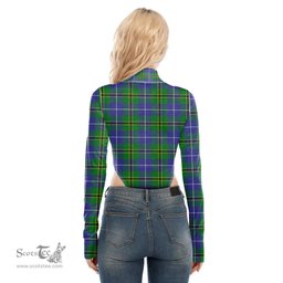 Scottish Turnbull Hunting Clan Tartan Womens Turtleneck High Cut Bodysuit Stretchy Jumpsuit
