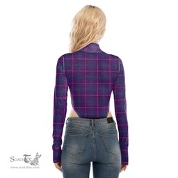Scottish Pride of Glencoe Clan Tartan Womens Turtleneck High Cut Bodysuit Stretchy Jumpsuit