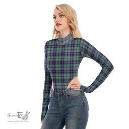 Scottish Stevenson Clan Tartan Womens Turtleneck High Cut Bodysuit Stretchy Jumpsuit