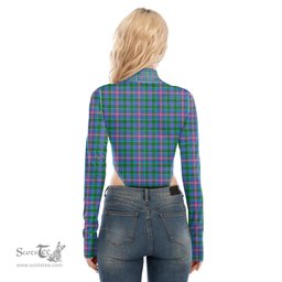 Scottish Pitcairn Hunting Clan Tartan Womens Turtleneck High Cut Bodysuit Stretchy Jumpsuit