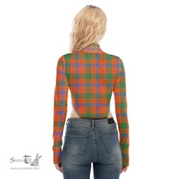 Scottish Ross Ancient Clan Tartan Womens Turtleneck High Cut Bodysuit Stretchy Jumpsuit