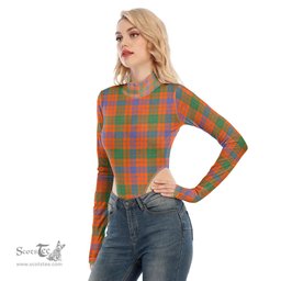 Scottish Ross Ancient Clan Tartan Womens Turtleneck High Cut Bodysuit Stretchy Jumpsuit