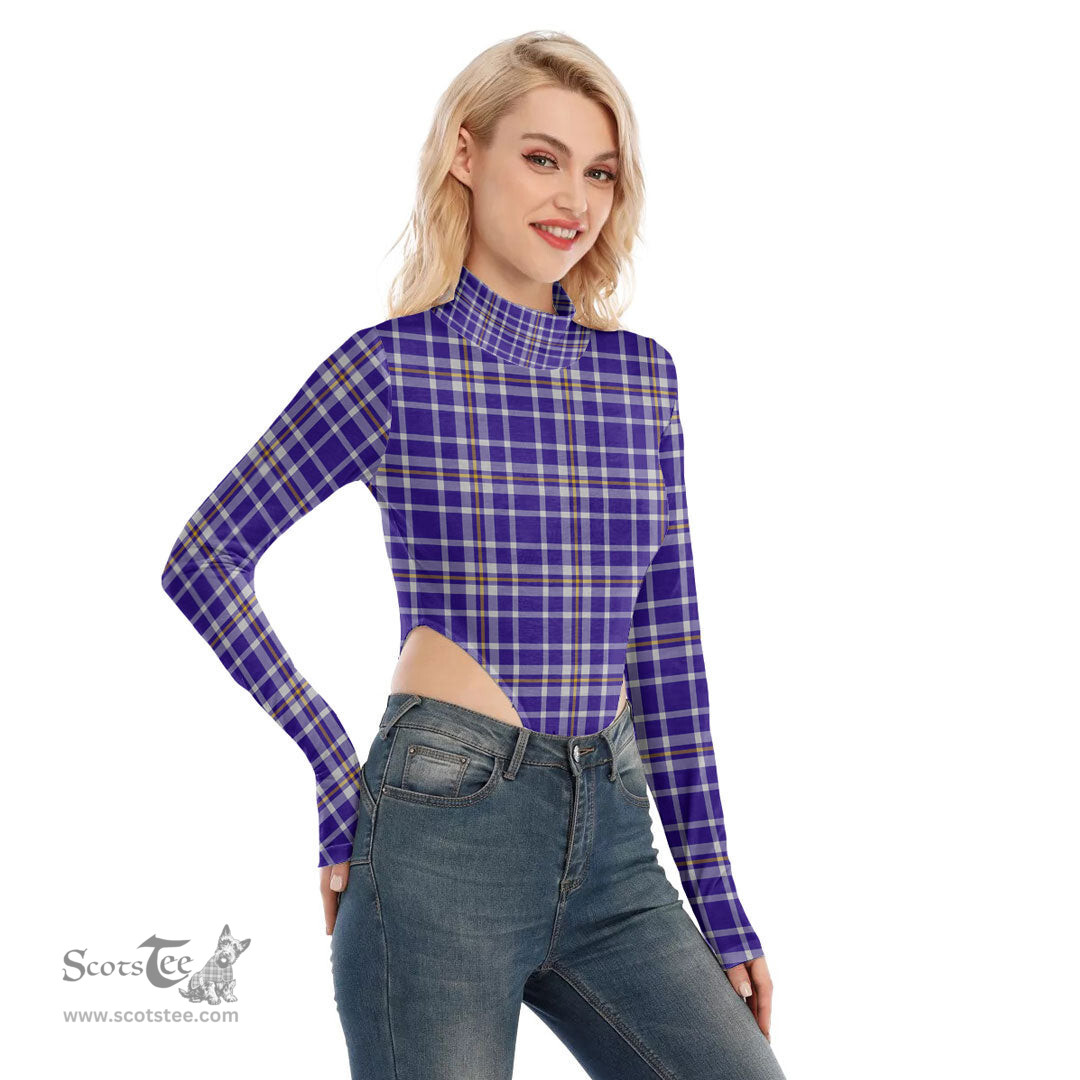 Scottish Ochterlony Clan Tartan Womens Turtleneck High Cut Bodysuit Stretchy Jumpsuit