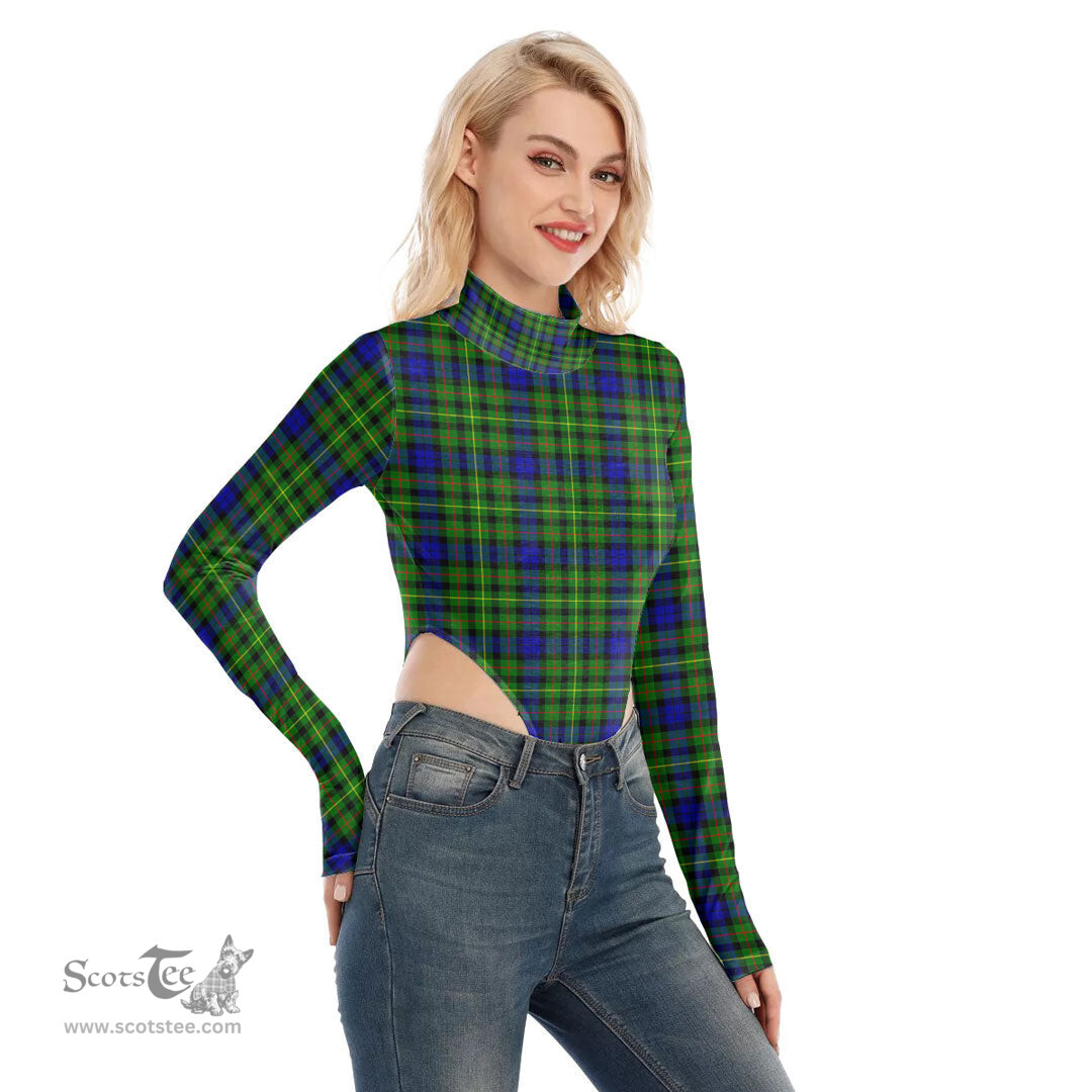 Scottish Rollo Modern Clan Tartan Womens Turtleneck High Cut Bodysuit Stretchy Jumpsuit