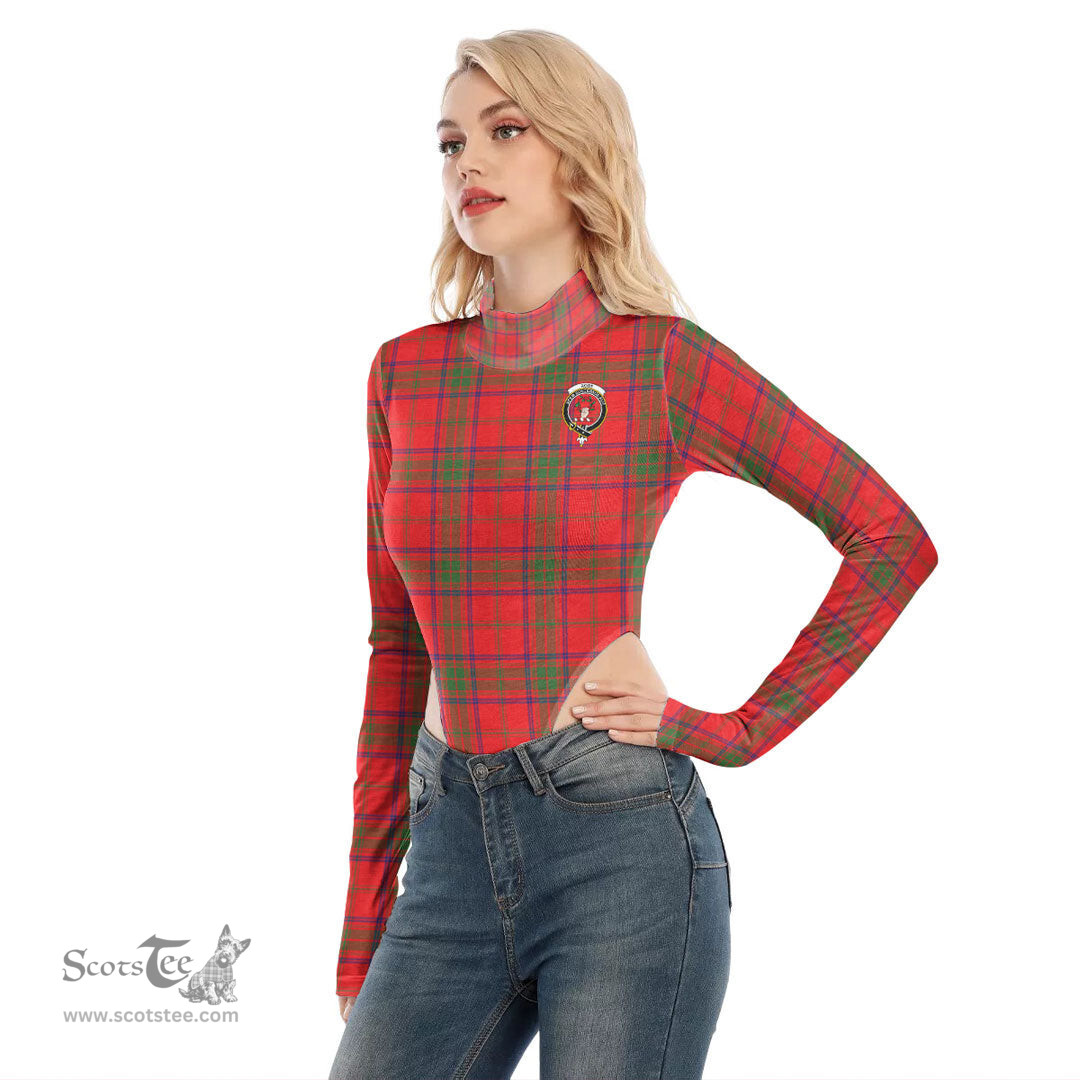 Scottish Ross Modern Clan Crest Tartan Womens Turtleneck High Cut Bodysuit Stretchy Jumpsuit