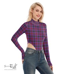 Scottish Montgomery Modern Clan Tartan Womens Turtleneck High Cut Bodysuit Stretchy Jumpsuit