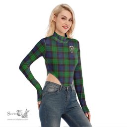 Scottish Stewart Old Modern Clan Crest Tartan Womens Turtleneck High Cut Bodysuit Stretchy Jumpsuit