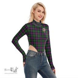 Scottish Urquhart Modern Clan Crest Tartan Womens Turtleneck High Cut Bodysuit Stretchy Jumpsuit