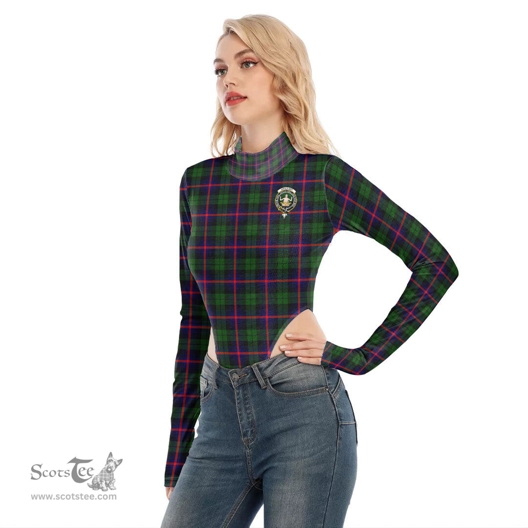 Scottish Urquhart Modern Clan Crest Tartan Womens Turtleneck High Cut Bodysuit Stretchy Jumpsuit