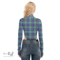 Scottish US Marine Clan Tartan Womens Turtleneck High Cut Bodysuit Stretchy Jumpsuit