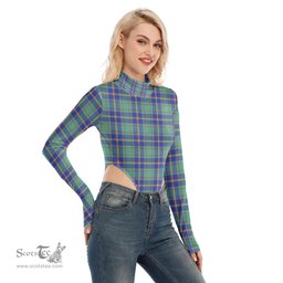 Scottish US Marine Clan Tartan Womens Turtleneck High Cut Bodysuit Stretchy Jumpsuit