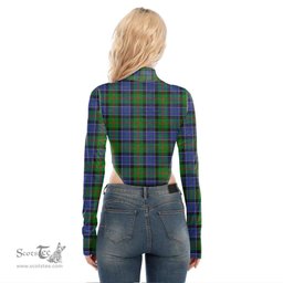Scottish Paterson Clan Crest Tartan Womens Turtleneck High Cut Bodysuit Stretchy Jumpsuit